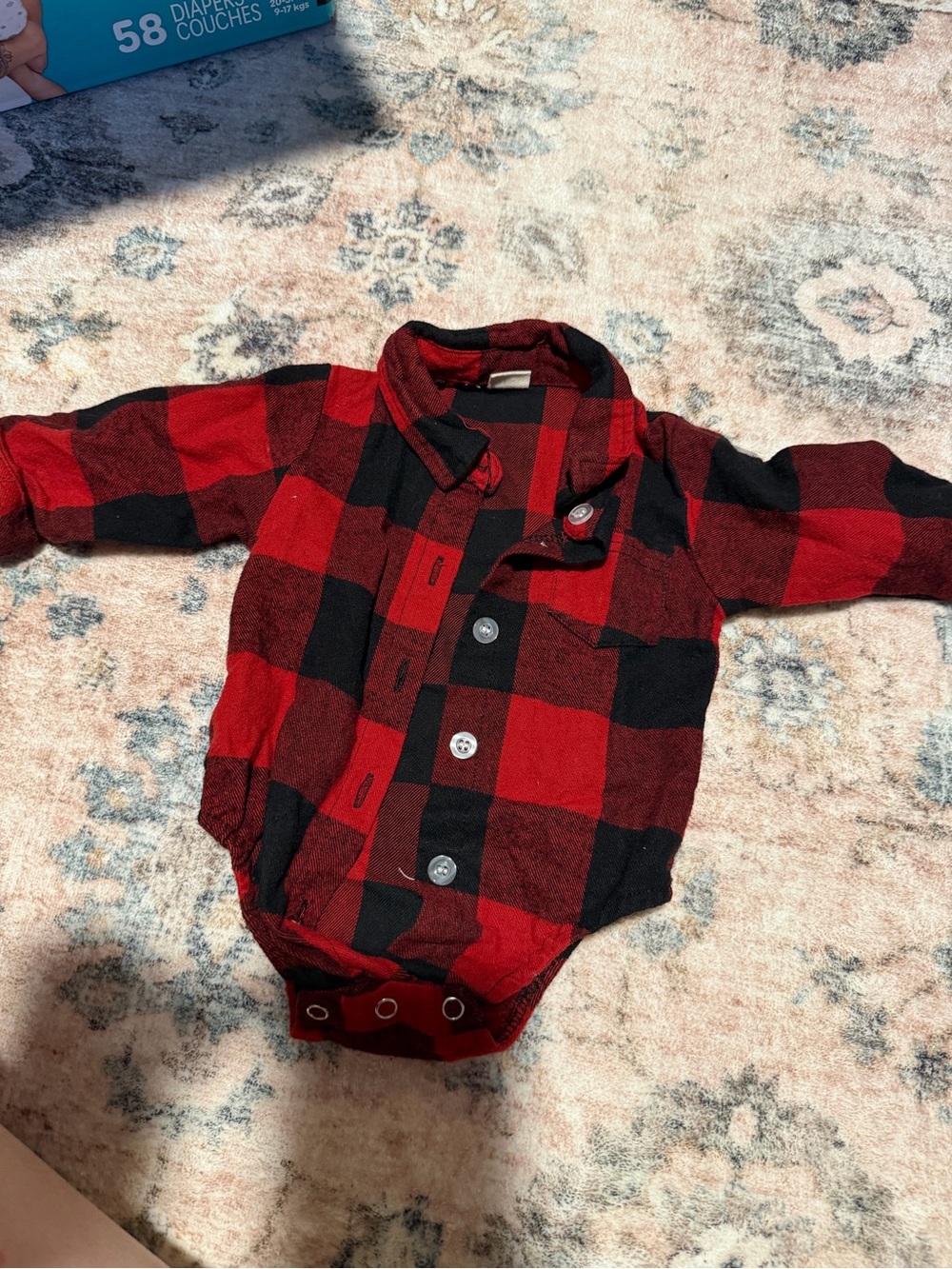 Red and Black Buffalo Plaid Button-Up Baby Bodysuit